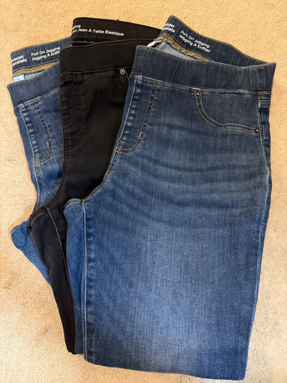 3 pairs Amazon Essentials Women’s Pull-On Jegging - Dark Blue and Black sz 12